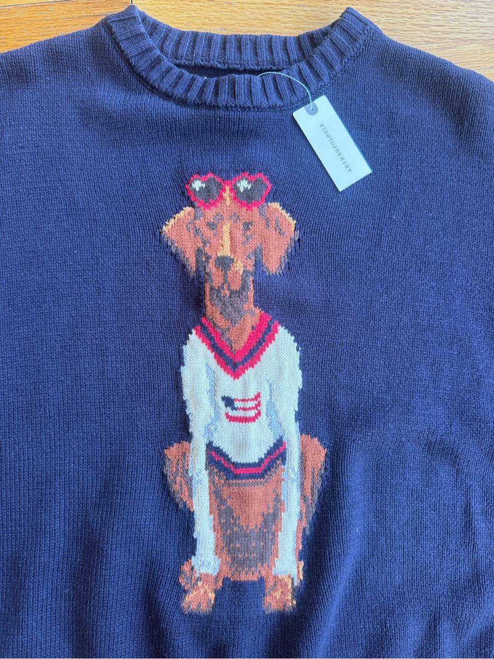 Anthropologie Jolene Americana Pullover Navy Dog Graphic Sweater Cotton XS S - Picture 3 of 5